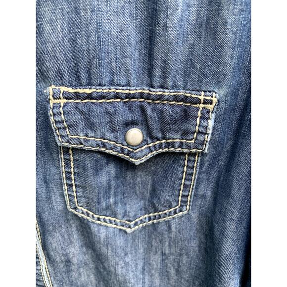 7 for All Mankind Y2K Long Sleeved Pearl Snap Western Denim Shirt Small - Picture 5 of 7